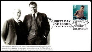 1998 Jack Dempsey Title FDC Press Photo w/Knute Rockne Bonnie Fuson Cachet - Picture 1 of 2