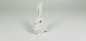 HEREND, WHITE RABBIT BUNNY, HANDPAINTED PORCELAIN FIGURINE ! (B158) - Picture 1 of 12