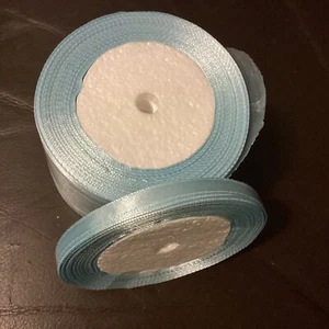 Satinbandrolle, doppelseitig babyblau. 6mm. Neu, alter Lagerbestand 22m x 9 - Bild 1 von 6