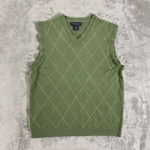 Banana Republic Sweater Vest Mens M Green Argyle Sleeveless Silk Cashmere Blend