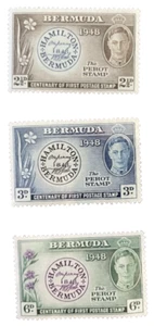 1948 Bermuda KGVI Centenary of 1st postage stamps Set of 3 Stamps - MNH - Picture 1 of 2