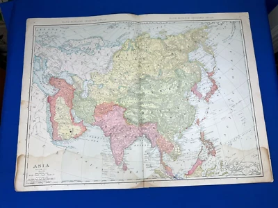 1906 Colored Map ASIA 28x 20.5" Russia Empire, Chinese Empire, Middle East - Image 1 of 4