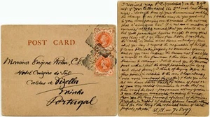 GB QV 1897 to PORTUGAL POST CARD 2 x 1/2d JUBILEE + CATFORD SQUARED CIRCLE PMKS - Picture 1 of 1