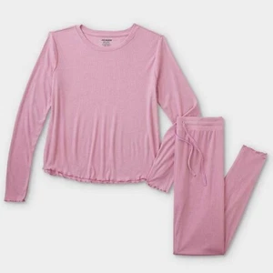 Damen Pyjama Set Gerippt Rosa Größe L Neu - Bild 1 von 2