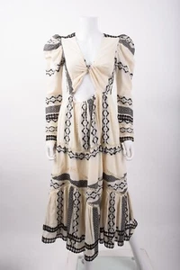 Hemant & Nanditai Womens Moira Midi Dress Size S Cut Out Black Cream Puff sleeve - Picture 1 of 11