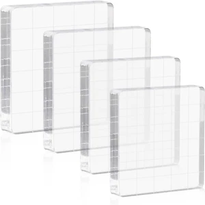 4 Pieces Clear Acrylic Blocks for Stamping, Stamp Blocks Stamping Blocks with Gr - Picture 1 of 7