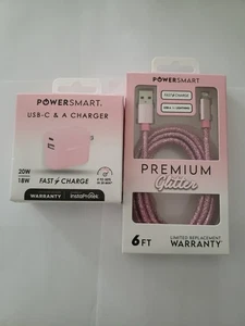 Neu Powerwwrsmart Ladegerät USB-C & A Lightning Lade- & Sync-Kabel 6 Fuß PINK FARBE  - Bild 1 von 7