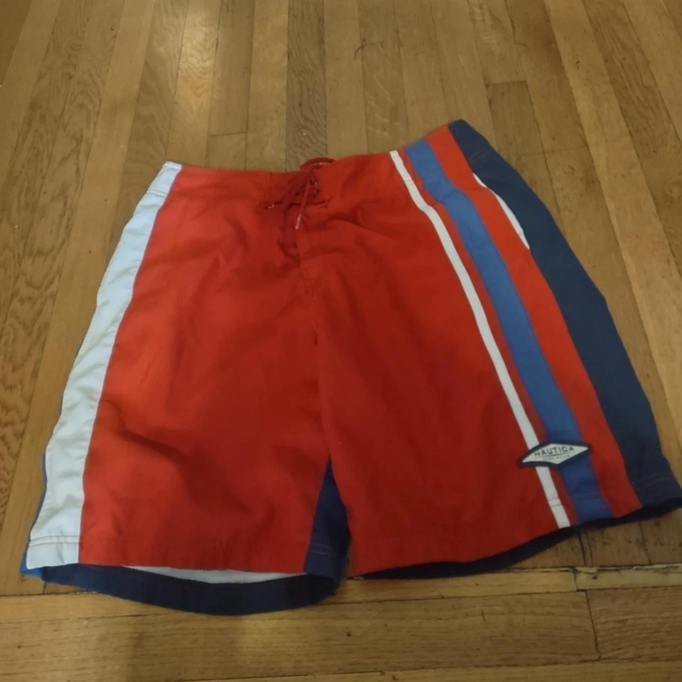 Nautica Men's Drawstring Swim Trunk Red & Navy Size Medium - Imagem 1 de 3