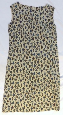 Vtg Late 1960s Jiffy Shift Dress 36 Bust French Darts Chicken Cat Bugle Print - Image 1 of 4