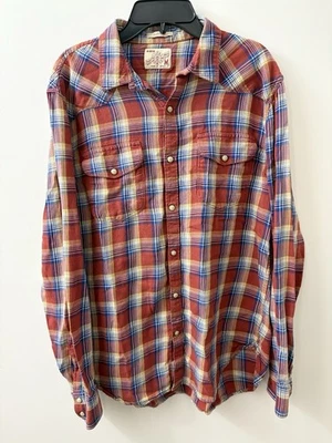 Lucky Brand Women's Med Western Classic Fit Red Plaid Snap Button Up w/ Pockets - Image 1 of 4