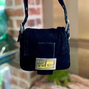 FENDI Mini Black Velvet Baguette Shoulder Bag - Picture 1 of 7