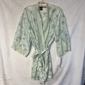 NWT August Silk Intimates 100% Silk Kimono Robe, Snowflake, Mint Green Sz Large - Picture 1 of 8