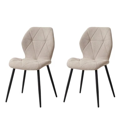 2er Set Esszimmerstühle mit Kissen Freizeit Wohnzimmerstühle Metallbeine Leinen - Bild 1 von 4