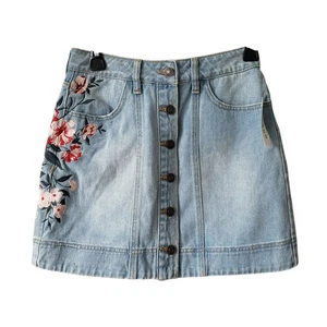 NEU Pacsun Jeansrock Blumen bestickt blau Miranda Küste Cowgirl Mädchen - Bild 1 von 9