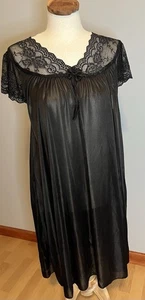 Vintage Black Lace Trim Nightie Women's Size XL Coquette Romantic Bow MIDI - Picture 1 of 5