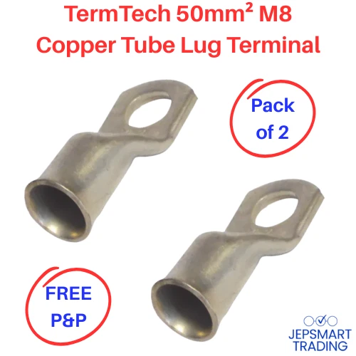 TERMINATION TECHNOLOGY 50mm² M8 Copper Tube Lug Terminals TWIN PACK! T50-8 #613