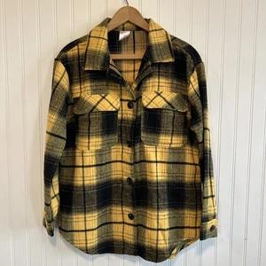 No Boundaries Flannel Shirt Women Size Small Plaid Yellow Black - Picture 1 of 10