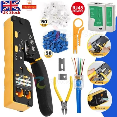 RJ45 Pass Through PRO EZ Crimping Tool Crimper CAT 5 5E 6 Connector Mega Kit UK - Image 1 of 4