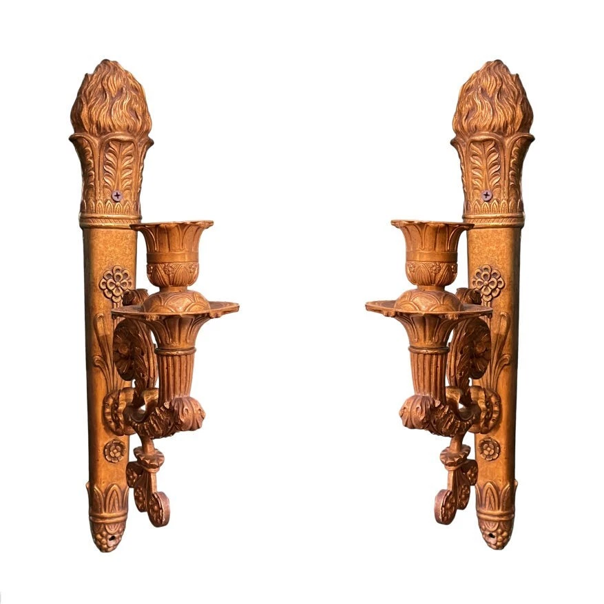 Pair Antique French Empire Torch Form Sconces Wall Lights Foto 1 de 4