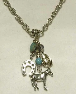 CYNTHIA LYNN "WESTERN PLEASURE" SILVER BLUE JASPER AGATE EQUESTRIAN NECKLACE - Picture 1 of 1