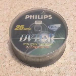 Philips Rewritable DVD+R Spindle Pack of 25, 120 mins, 4.76GB Data, New Sealed - Picture 1 of 4