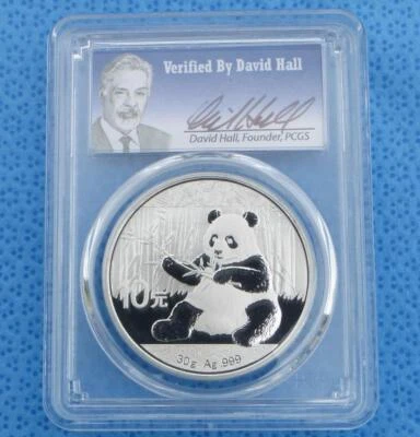2017 PCGS MS 70 中国熊猫银 10 元,David Hall 亲笔签名标签 — 第 1/4 张图片