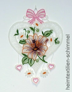 PLAUENER BORDADO Foto de ventana CORAZÓN Todos los Tiempos FLORES Decoración BODA Verano - Imagen 1 de 1