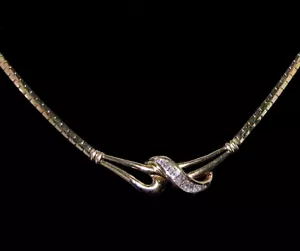 Collana Choker Diamante Oro Giallo 18K Vintage 16" Catena Lunga - Foto 1 di 6