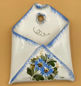 Vintage Bassano Ceramic Handmade & Painted Blue Florals Wall Pocket ~ ITALY - Picture 1 of 5