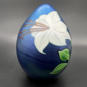 Orient & Flume Art Glass Egg Paperweight Signed Alexander White Lily 106/250 LE - Picture 1 of 16