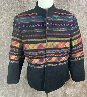 Chaqueta Coldwater Creek Mujer 18W Negra Southwestern Denim Abierta Boho Blazer Foto 1 de 4