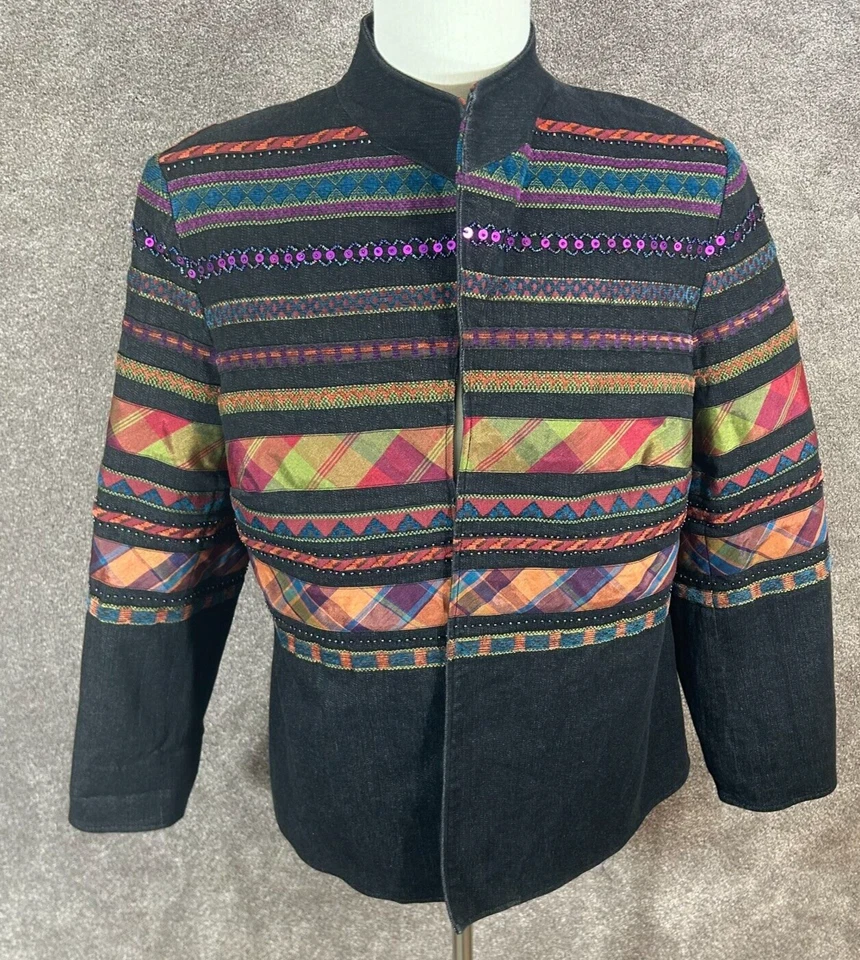 Coldwater Creek Jacket Womens 18W Black Southwestern Denim Open Boho Blazer - Image 1 of 4
