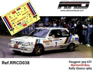 DECAL/CALCA 1/43; Peugeot 309 GTI; Martorell-Bou; Rally Osona 1989 - Imagen 1 de 2