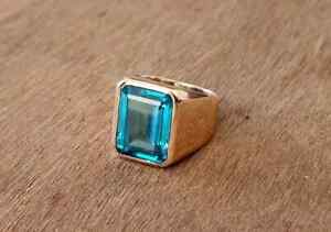 Natural Sky Blue Topaz Zircon Cut 925 Starling Silver Gemstone Men's Ring G-12