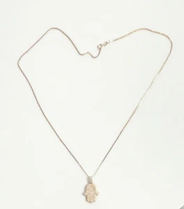 Collar de oro amarillo de 14k para dama con colgante de diamantes de mano Hamsa ~ Envío gratuito - Imagen 1 de 5