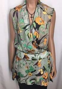 Single Multi Color Floral Sheer Wrap Top Womens Size M 190414FEF/WHB - Picture 1 of 9
