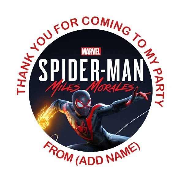 24 x Personalised for Spiderman Miles Morales Stickers, party, favours 45mm - Image 1 of 1