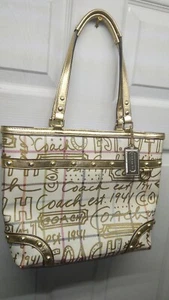 Coach Heritage Tattersall Grafitti Gold Tote Handbag Purse #13188 - Picture 1 of 23