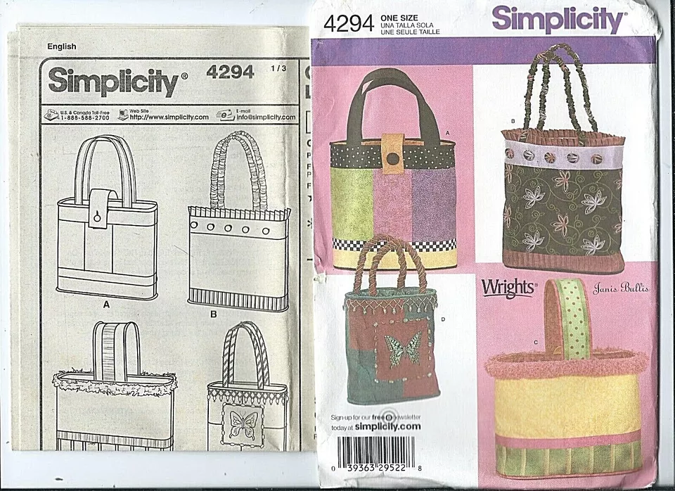 S 4294 sewing pattern Designer BAGS in 4 styles PURSE Fun TOTE HANDBAG sew UNCUT - Image 1 of 1