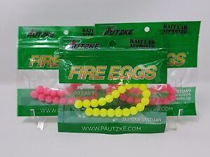 Lot Of 3-Pautzke Fire Eggs Garlic Scent Pink&Yellow Salmon Eggs Steelhead Trout