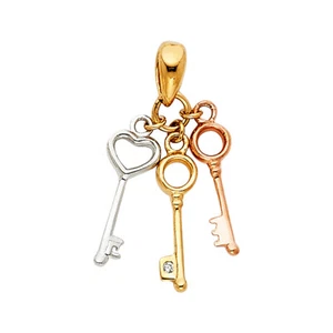 14K Real Tri Color Gold Key to My Heart Pendant For Women men Heart Pendant - Picture 1 of 3