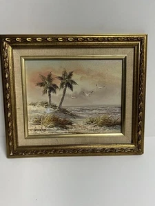 Quadro olio su tela Gordon spiaggia oceano palme su cornice legno - Foto 1 di 11