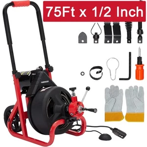 75Ft x 1/2 Inch Drain Cleaner Machine Electric Drain Auger Cleaner Sewer Snake - Picture 1 of 6