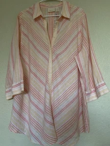 Chico's No-Iron Linen Striped Shirttail Hem Tunic 3/4 Sleeveve Size 4 XXL NWT - Picture 1 of 10