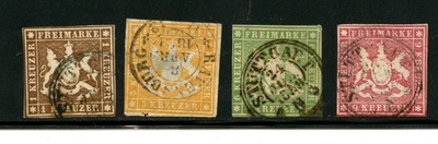 Germany-Wurttemberg #7, 9, 10, 11 (G557) (4) Coat of Arms, Used, FVF, CV$229.00 - Image 1 of 2
