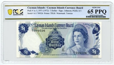Cayman Islands, 1971 (1972) $1 , Pick# 1a - PCGS GEM UNC 65 PPQ - Image 1 of 2