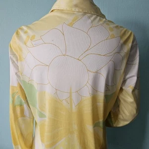 Vintage 70s Vera Neumann Blouse Shirt Button Up Yellow Flower Funky disco Hippie - Picture 1 of 10