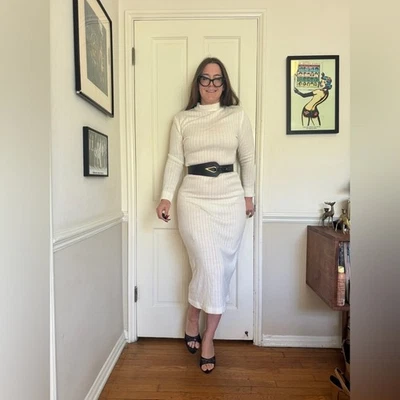 Maxi Vestido Vintage Invierno Blanco Manga Larga Tejido Foto 1 de 4