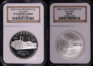 2006-S San Francisco Old Mint Silver Dollar Commemorative Set NGC MS/PF-70 UC - Picture 1 of 2