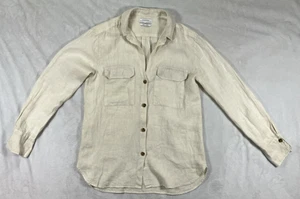 Zara Womens 100% Linen Size XS Oversized Long Sleeve Shirt Blouse Beige Coastal - Picture 1 of 10